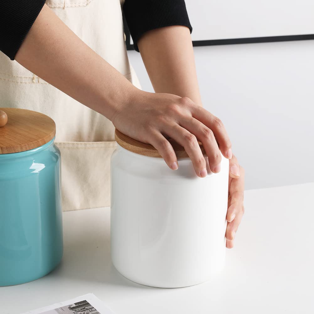 SWEEJAR Ceramic Kitchen Canisters  58 FLOZ Porcelain Food Storage Jar with Airtight Seal Wooden Lid  Home Container Serving for Coffee Beans  Tea-leave  Sugar  Salt and More  Tool Bucket (White)