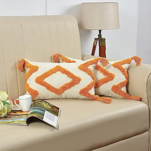 Wisdom Decor Sofa Cushion Cover Cotton For Living Room Couch Soft Pillow Cover (12 X 20, New Yellow Diamound) Pack Of 2, 200 Tc