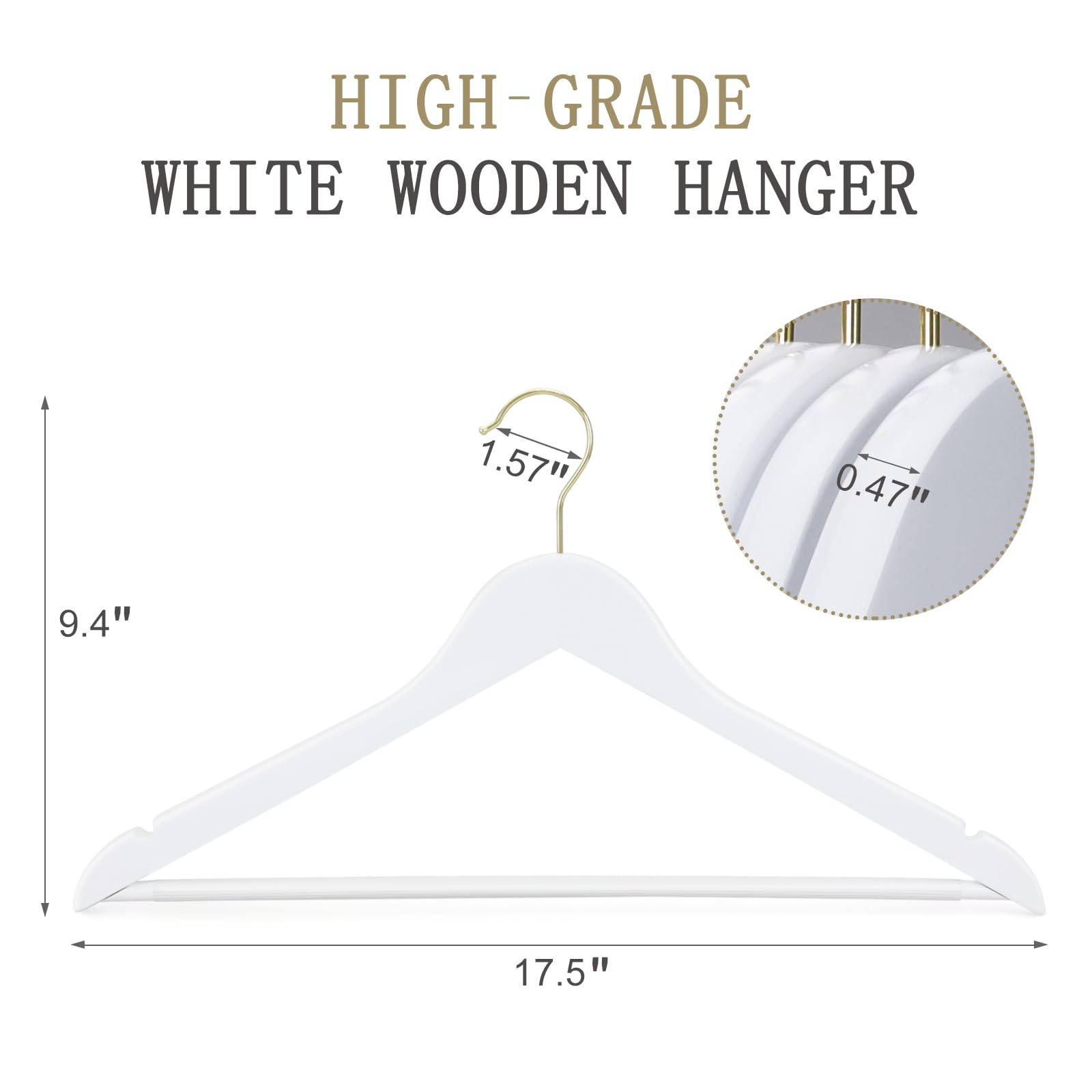 Topia Hanger Wooden Hangers 30 Pack, White Wood Coat Hanger With 360 Swivel Gold Hook, Non Slip Pants Bar And Shoulder Notches F