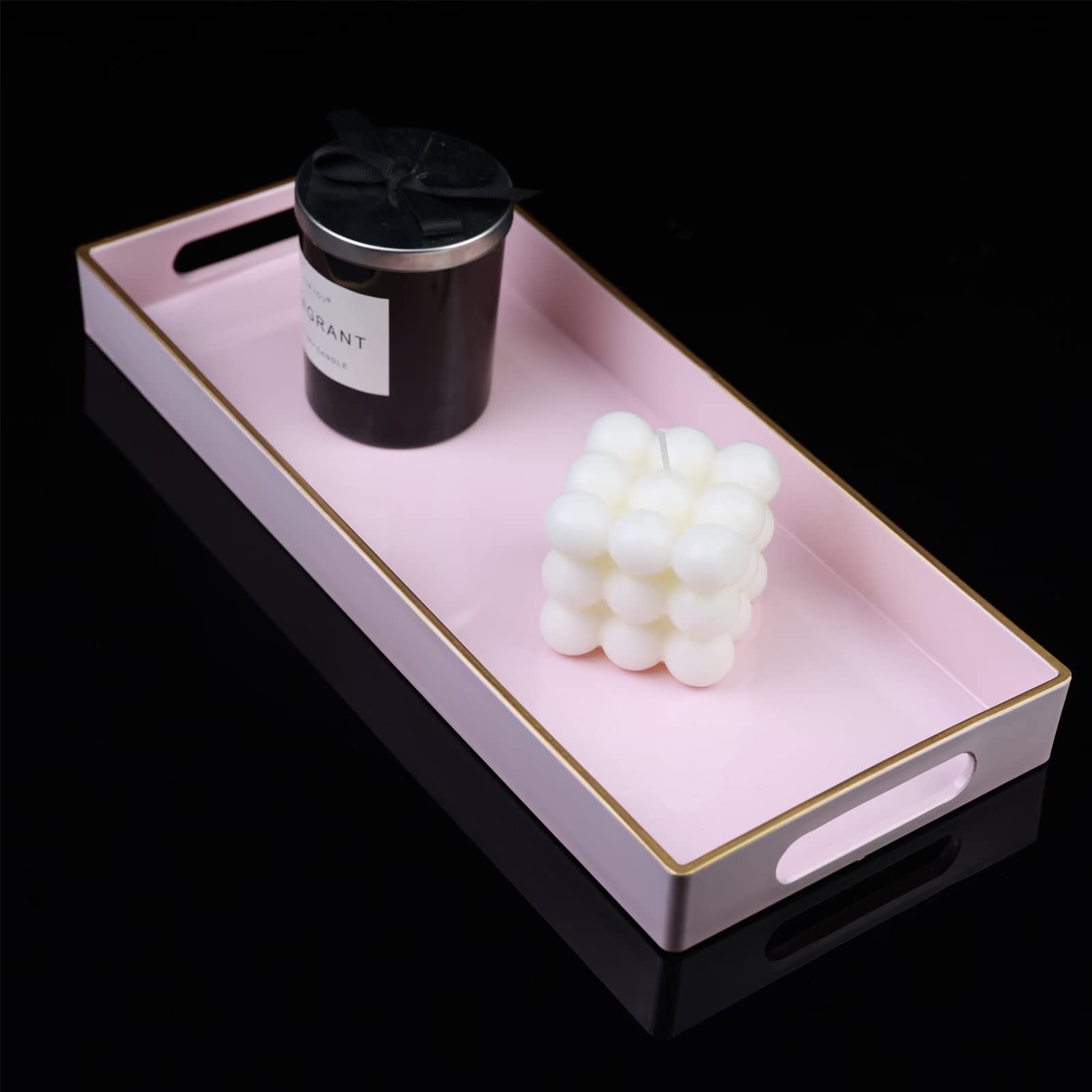 Leemxiiny Pink Vanity Tray With Handles, Decorative Tray Desktop Storage Organizer For Bathroom, Living Room, 5.9''*13.7''