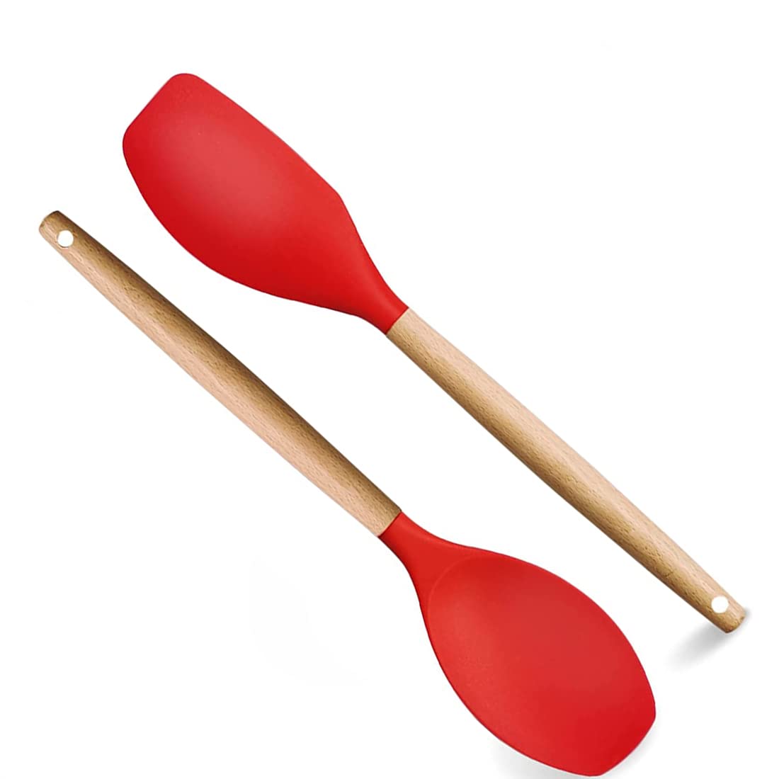 Woodtula Silicone Cooking Utensil Set  Wooden Handle Spatula Set  Serving Spatula Set  Baking And Mixing Spatula Set (Red)