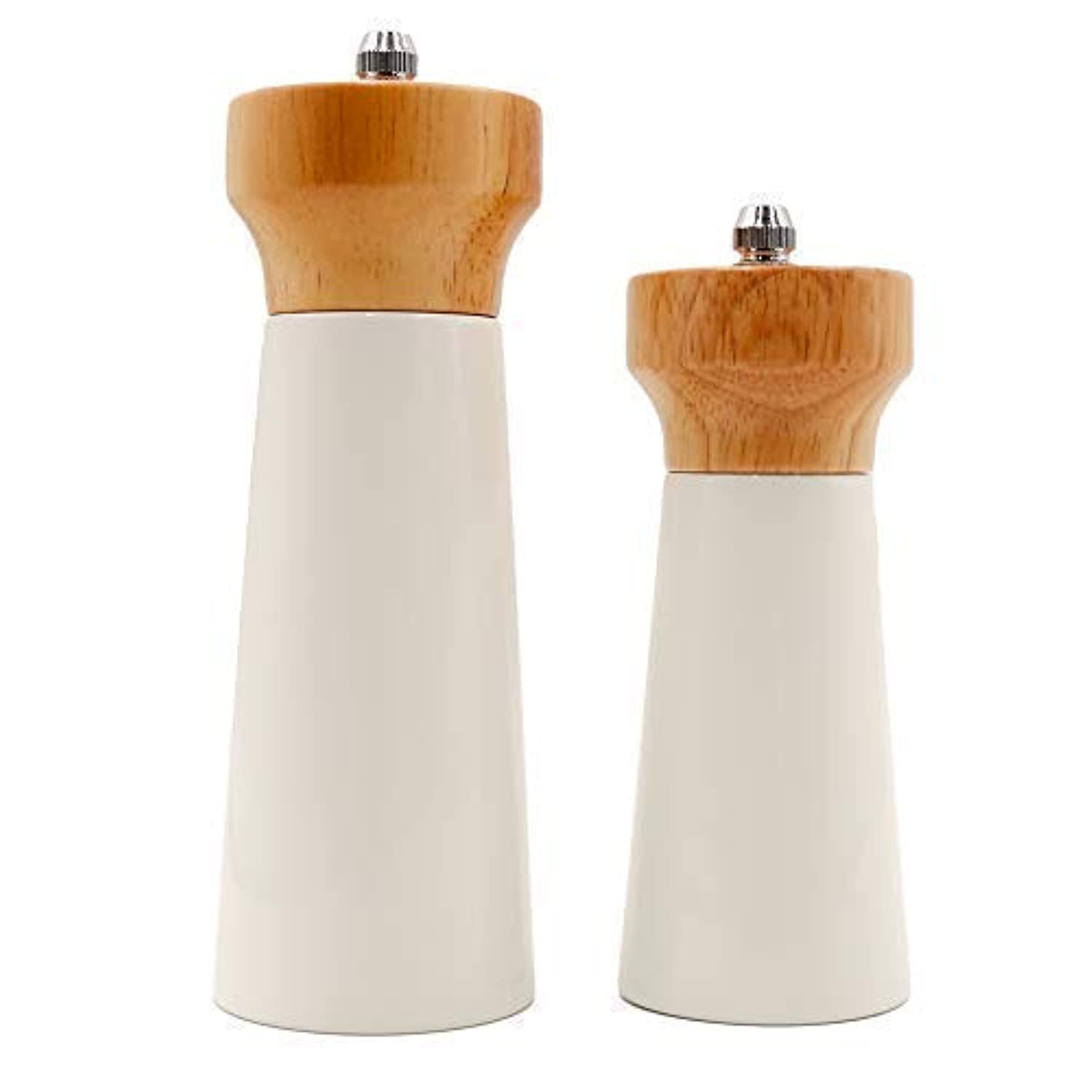 Salt And Pepper Grinders White Salt Shaker Wooden Pepper Salt Grinder Set Pepper Mill - Stainless Ceramic Refillable For Sea Sal