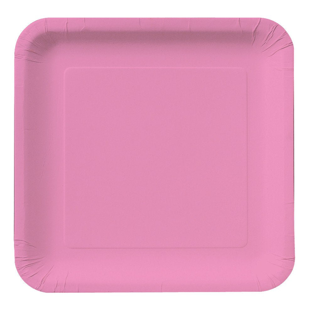 Creative Converting Bright Square Paper Plates, 9'', Candy Pink