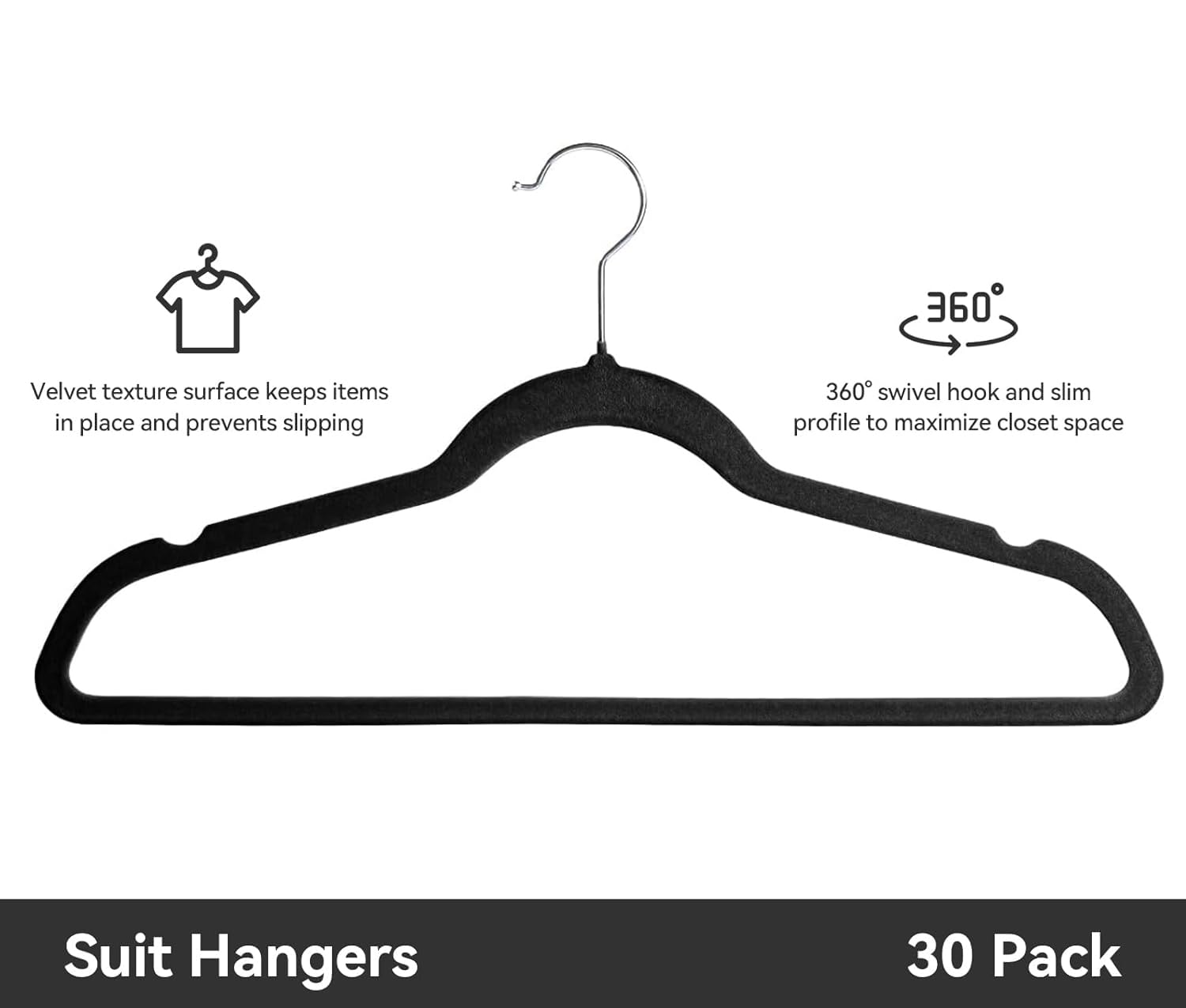 Softflame Premium Velvet Hangers 30 Pack, Non-Slip Suit Clothes Hangers, 360 Degree Swivel Hooks And Slim Profile To Maximize Cl