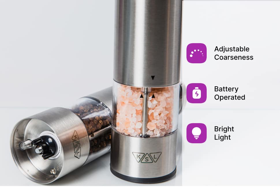 Ksl Electric Salt And Pepper Grinder Set - Mother'S Day Gift - Adjustable Motorized Electrical Powered Auto Shakers Holiday Kit