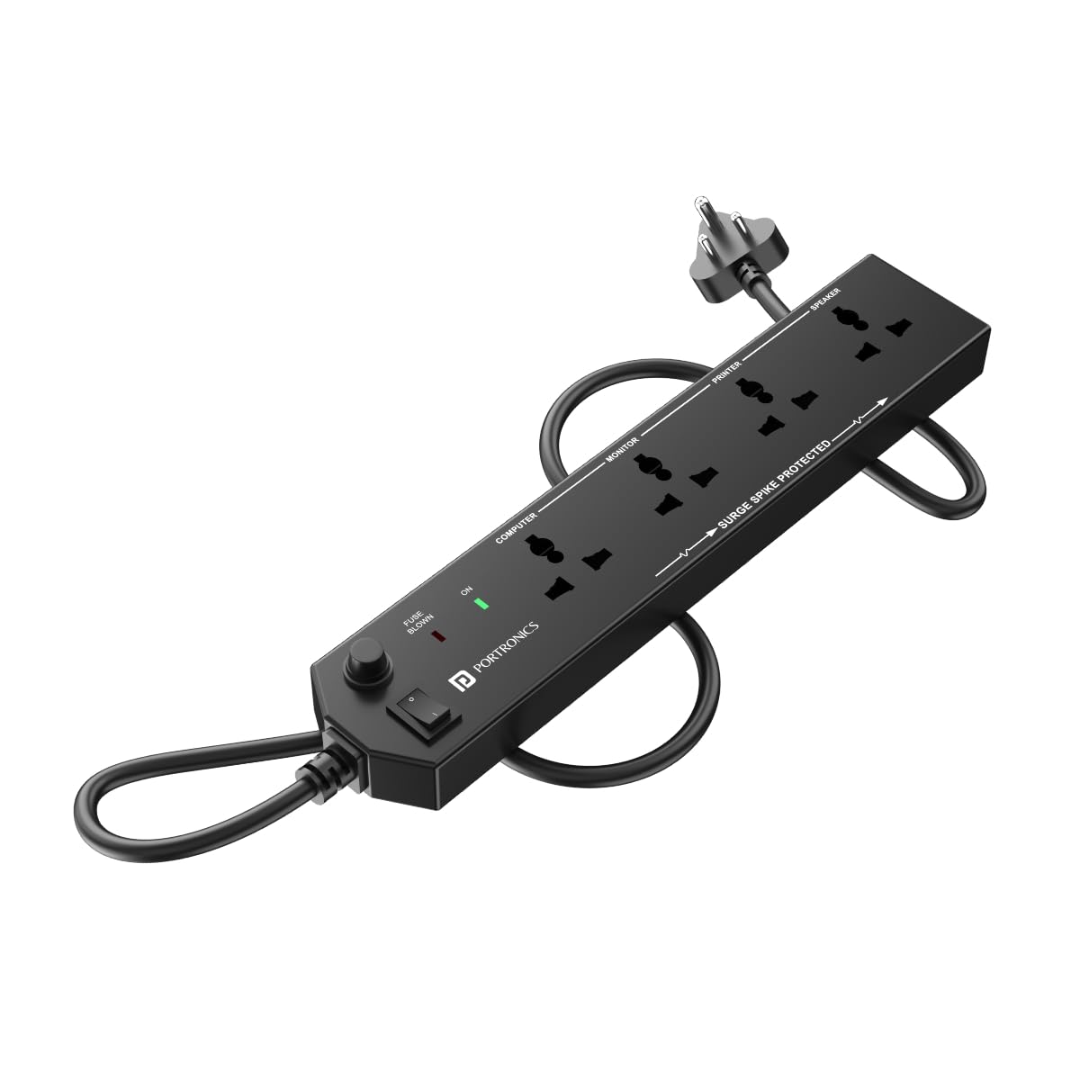 Portronics Power Plate 10 Extension Board with 4 Universal Sockets, 2 Meter Long Cord, 1500 Watts, 6 Amp Multi Plug for Office &