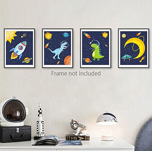 Heshengzaixian Dinosaur Wall Art Posters, Space Wall Decor For Boys Bedroom,Gift For Kids, Astronaut Decorate,Solar System Paint