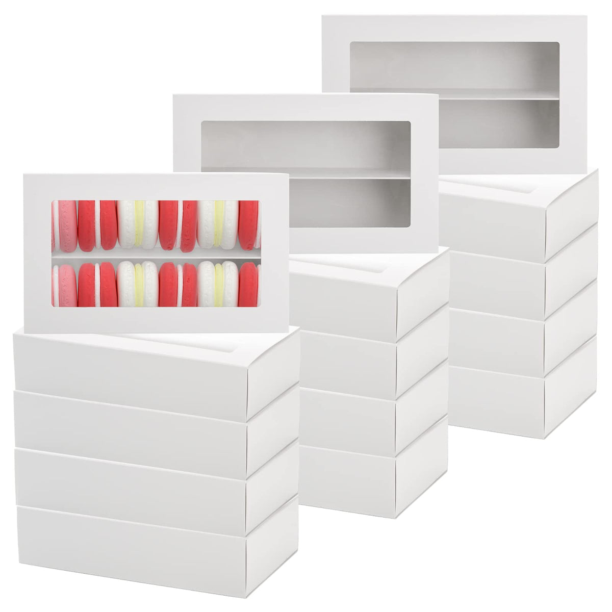 Dicunoy 30 Pack Macaron Boxes For 12, Macaron Gift Box, White Bakery Boxes With Clear Window, Cookie Packaging Box For Strawberr