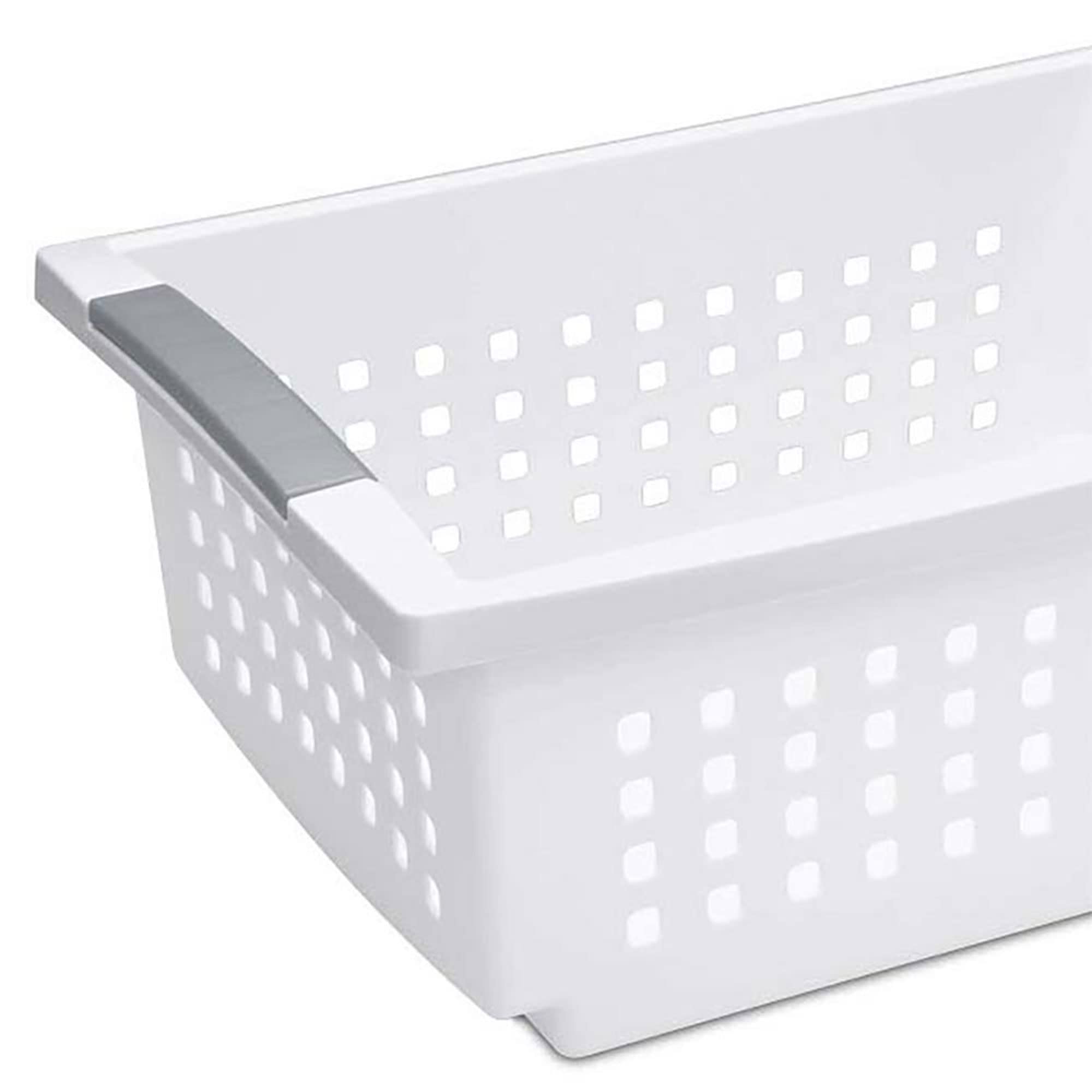 Sterilite Stackable Storage Bin And Organization Basket With Flip Down Accent Rails For Home And Household Organization, Medium,