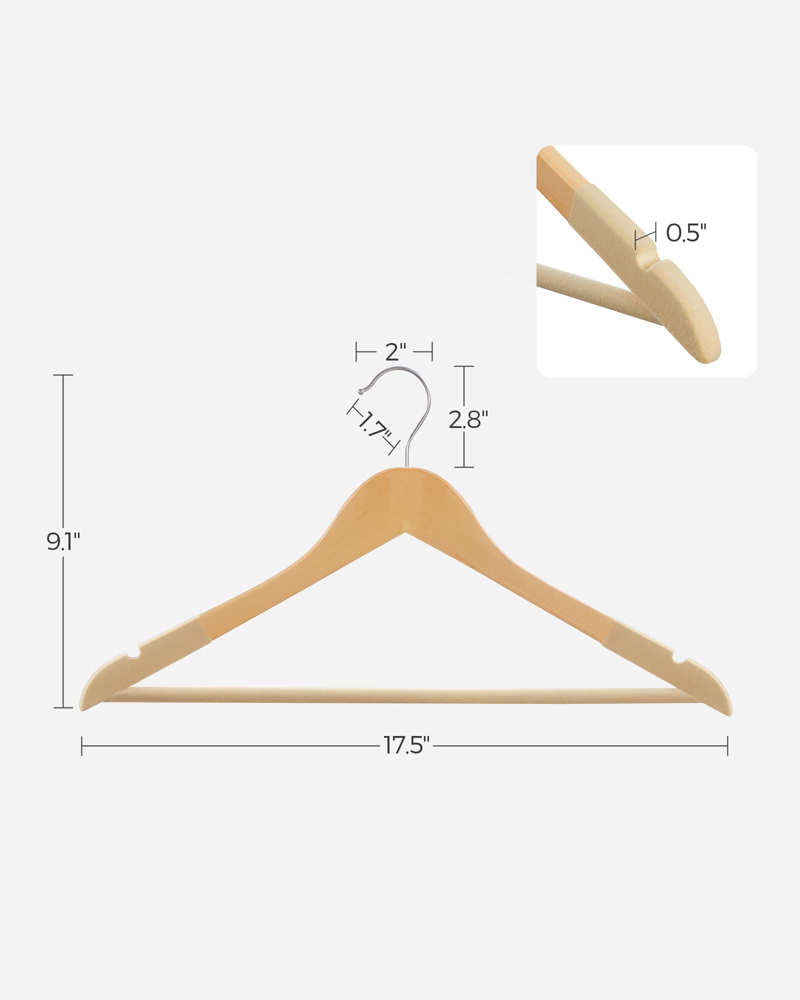 Songmics Velvet Wooden Hangers, Set Of 20 Wooden Hangers With Velvet Surface, Non-Slip Coat Hangers With Shoulder Grooves, Pants
