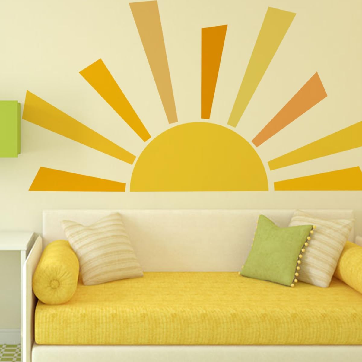 67.7X38.9 Inch Boho Half Sun Wall Decal Large Wall Decal Sunshine Wall Stickers Vinyl Wall Decals Removable Peel And Stick Wall