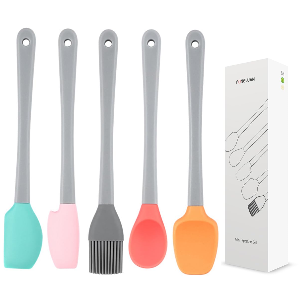 Fongluan Mini Silicone Spatula Set Of 5 - Heat Resistant & Nonstick Rubber Spatulas - Dishwasher Safe Kitchen Utensils For Cooki