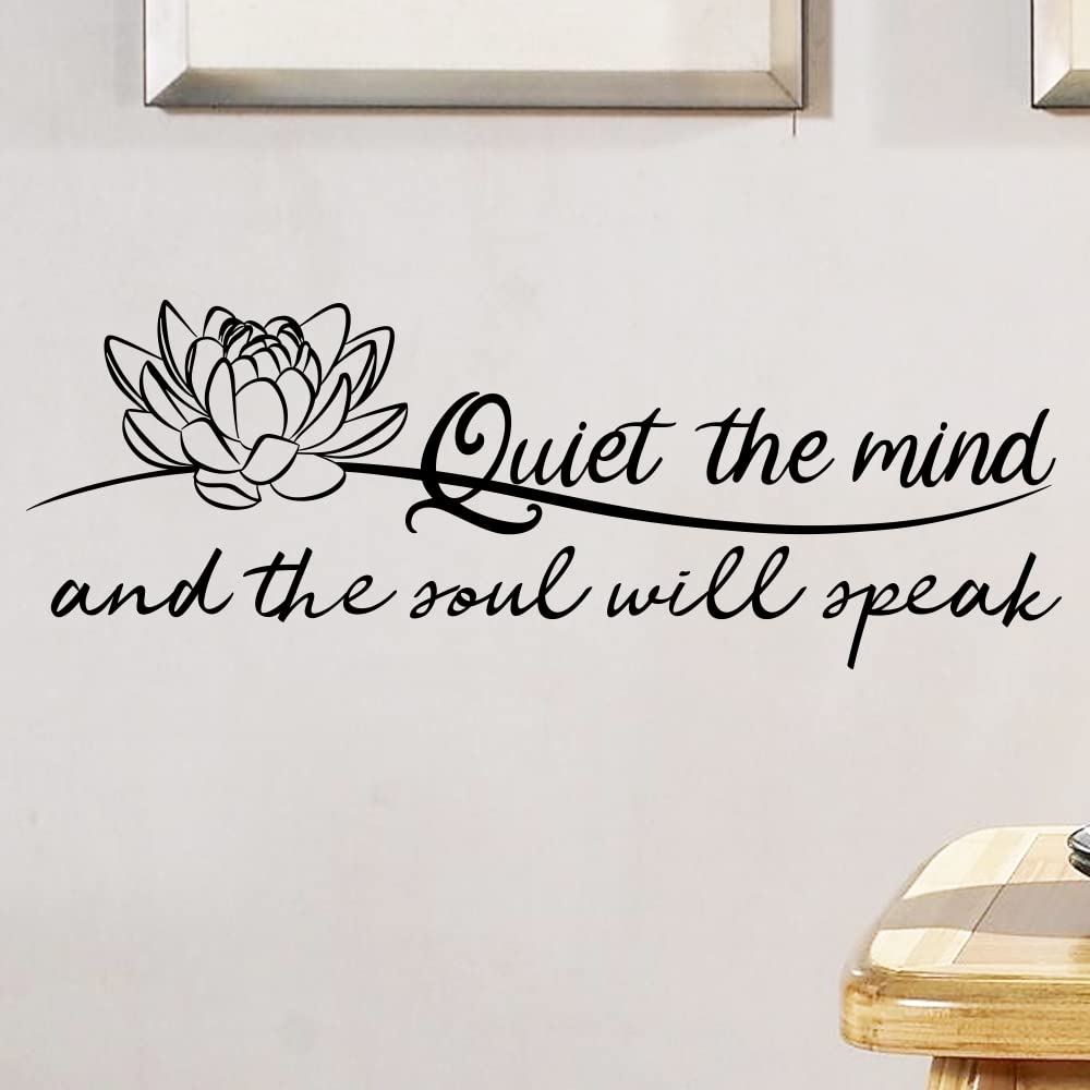 Quiet The Mind And The Soul Will Speak Lotus - Pure Black Vinyl Wall Decal Without Transparent Edge Art Letters Meditation Quote