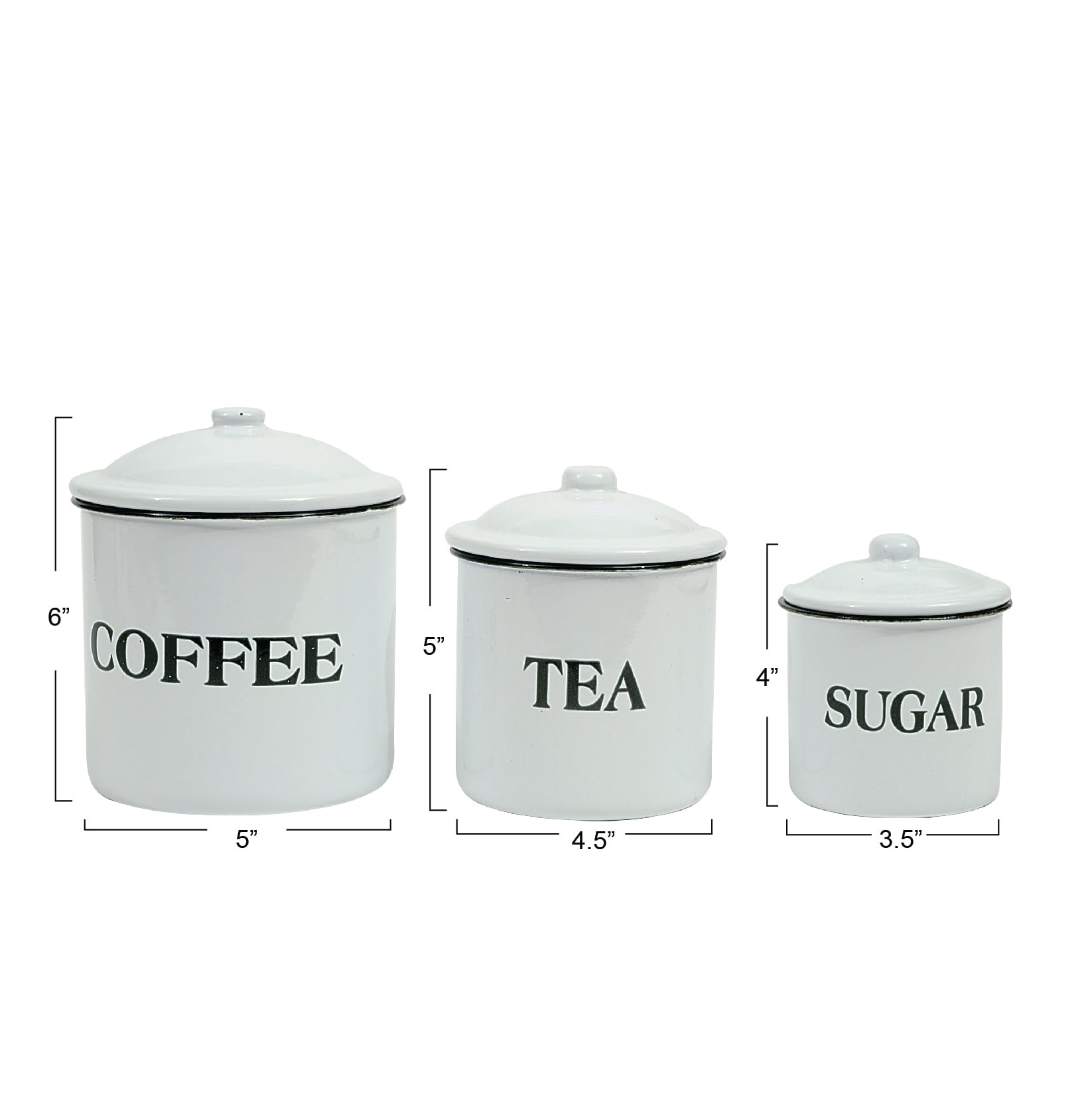 Creative Co-Op Metal Containers With Lids, Coffee, Tea, Sugar (Set Of 3 Sizes/Designs)