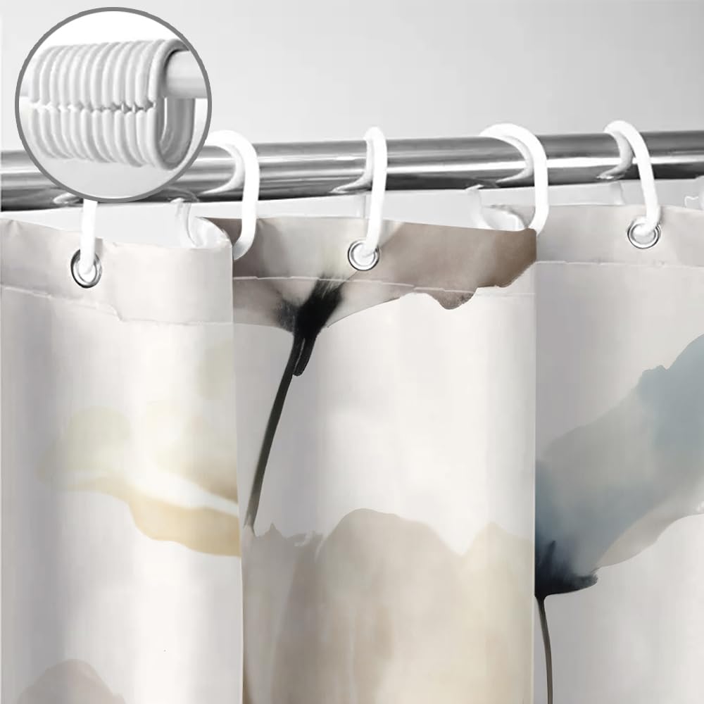 Sanzugh Boho Floral Camper Rv Shower Curtain For Travel Trailer Bathroom, Cream Tan Beige Blue Camping Small Fabric Shower Curta