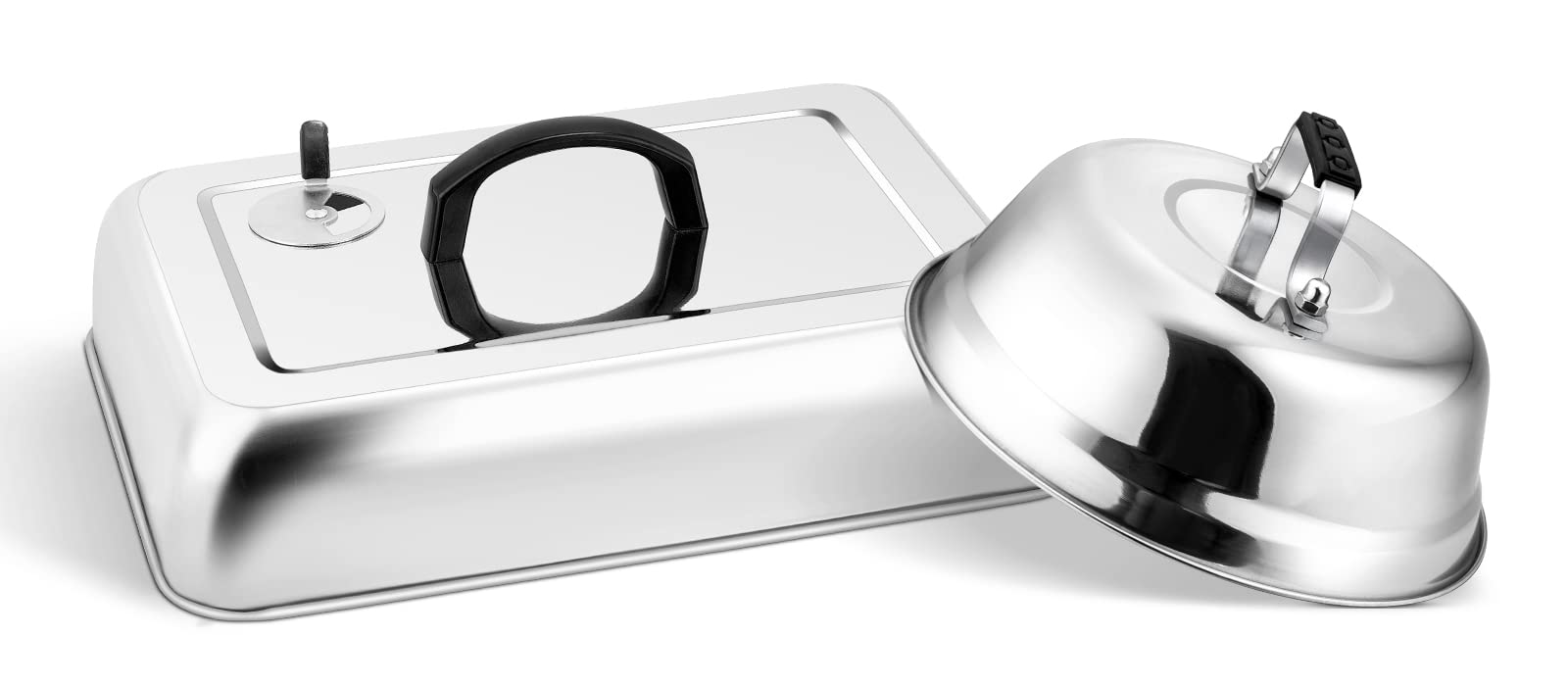 2Pcs Melting Dome For Griddle, Leonyo 13'' Rectangle Basting Cover With Adjustable Vent, Stainless Steel 9'' Round Burger Dome L