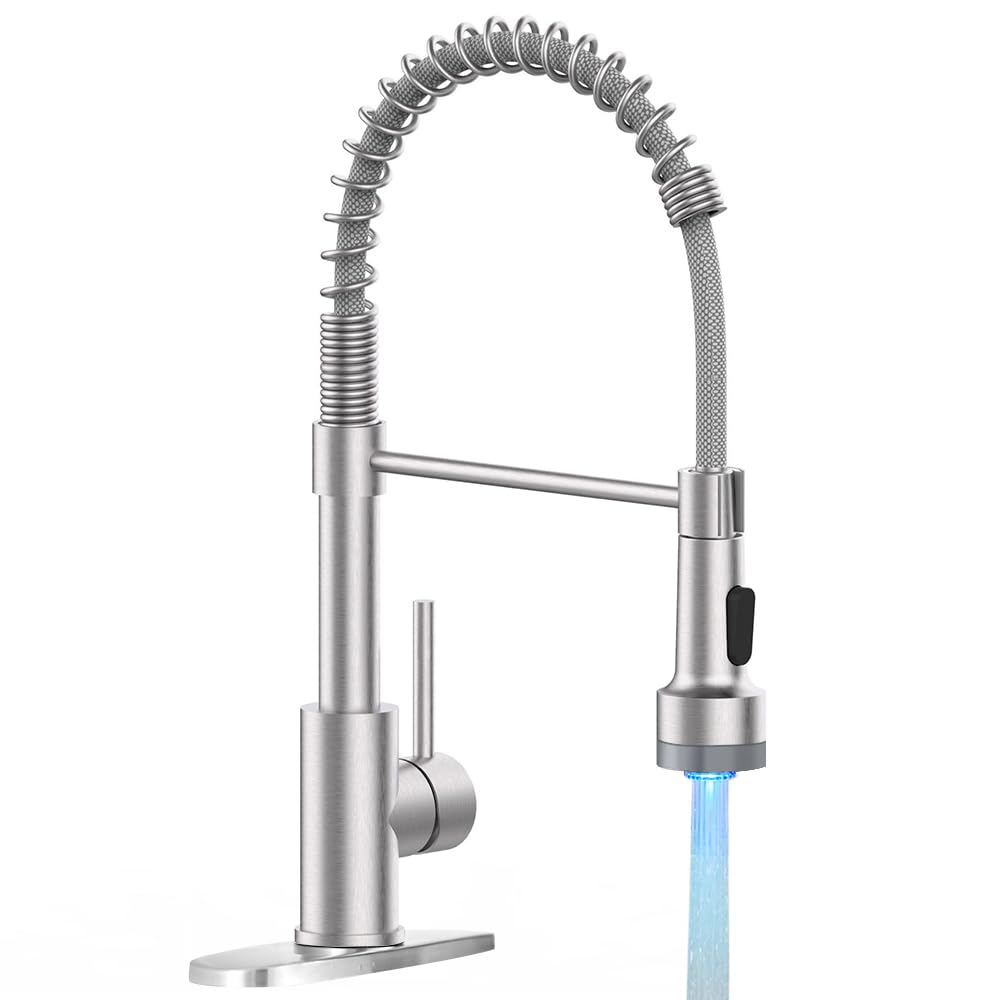 Led Light Kitchen Faucet With Pull Down Sprayer Sus304 Stainless Steel Industrial Single Handle Faucet For Farmhouse Camper Laun