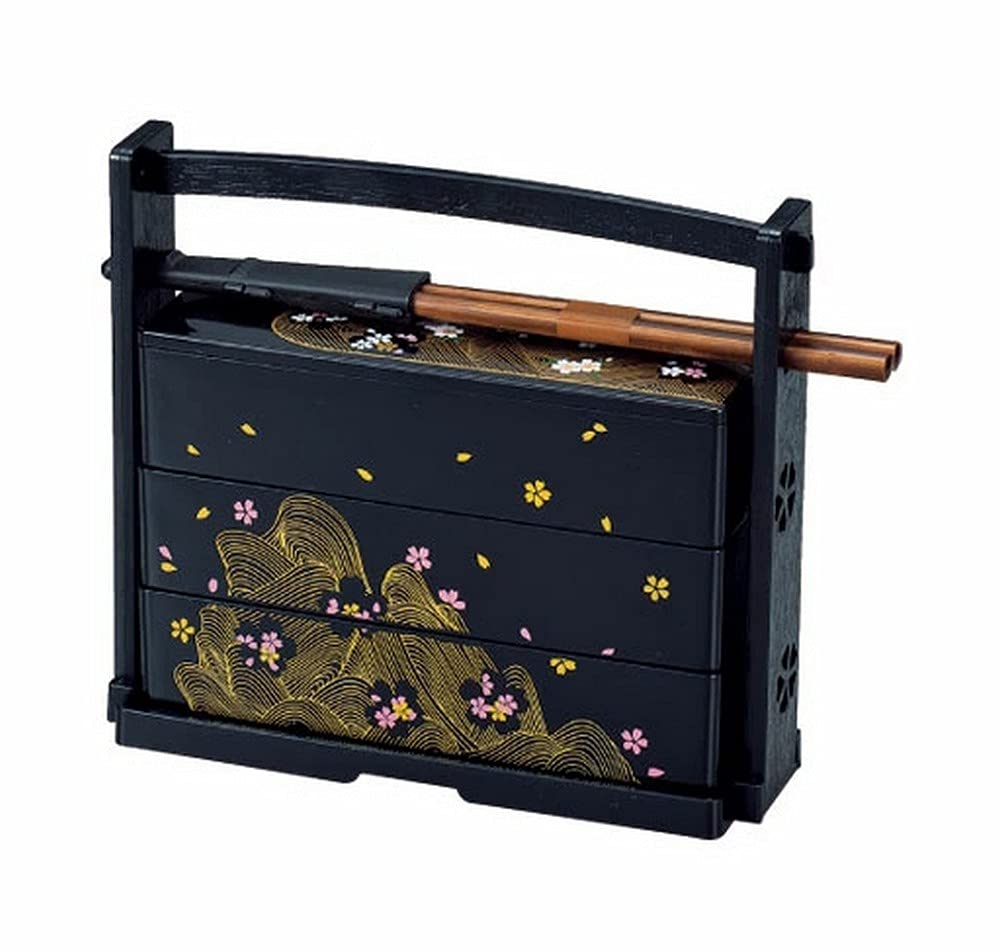Japanbargain 1951, Japanese Lunch Bento Box Three Tiers With Chopsticks Traditional Plastic Lacquered Sushi Serving Container Sa