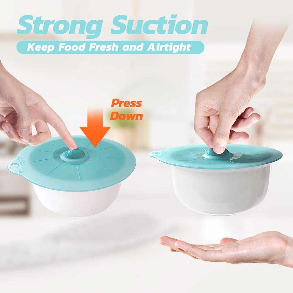 ANDYKEN Silicone Lids - BPA Free Suction Covers for Bowls, Pots & Pans - Clear Turquoise