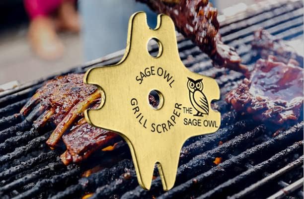 Sage Owl Bbq Grill Scraper For Outdoor Grill - Brass Grill Cleaner Bristle Free - Safe Bbq Grill Accessories For Porcelain/Weber