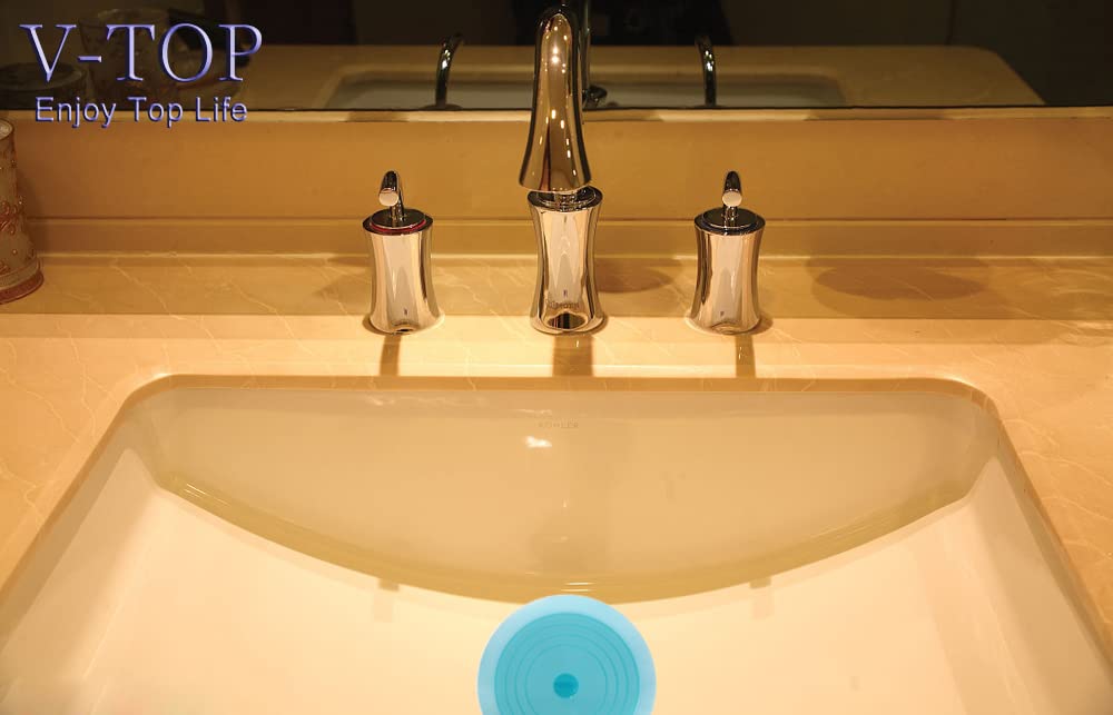 V-TOP Silicone Drain Plug Stopper - 6" Flat Suction Cover - 2 Pack - Blue Transparent for Kitchen, Bathroom & Laundry
