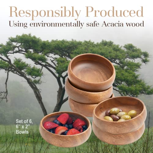 Woodard & Charles Acacia Wood Snack Serving Bowl, Set Of 4, 6'' X 2'' (Set Of 6)