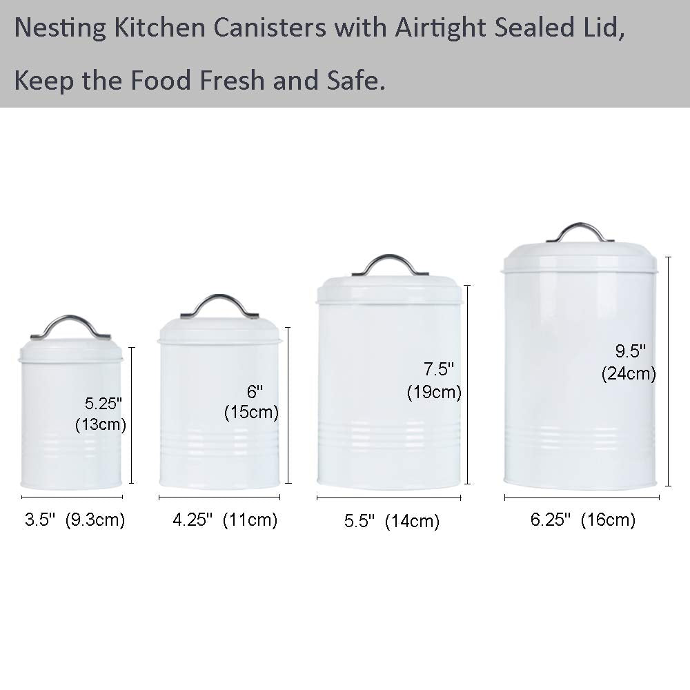 Nesting Canisters Sets For The Kitchen, Set Of 4 Airtight White Farmhouse Canister Jars With Removable Chalkboard Labels And Mar