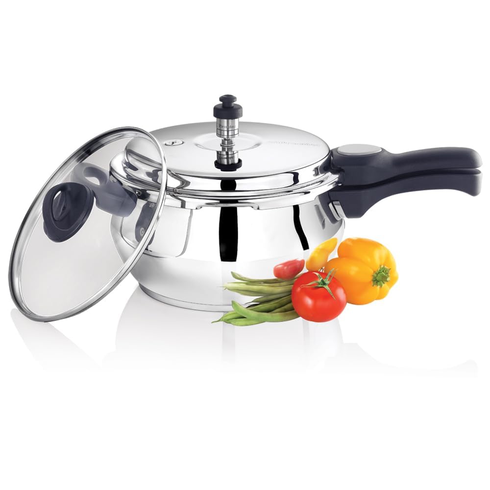 Premier Handi Stainless Steel Induction Bottom Pressure Cooker With Glass Lid 5 Litre | Outer Lid Cooker | Biryani Cooker | All 