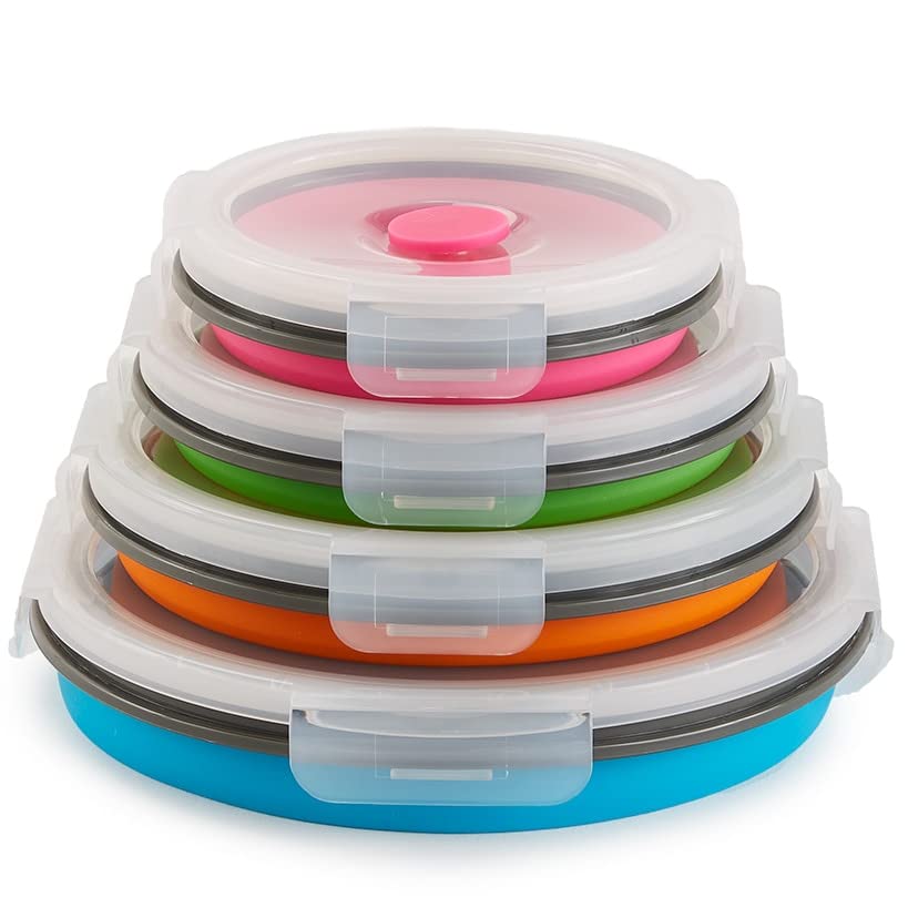 The Lakeside Collection Round Collapsible Locking Lid Food Storage Containers - 8 Pieces
