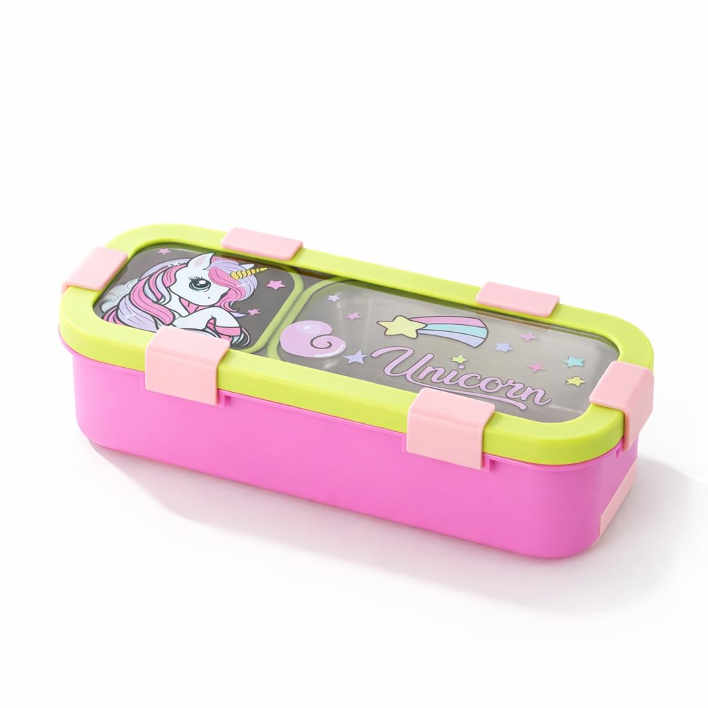 Adai Kids Lunch Box With 3 Compartments (500 Ml), LeakResistant Silicone Seal | BuiltIn Cutlery Drawer | Lightweight Food Box 