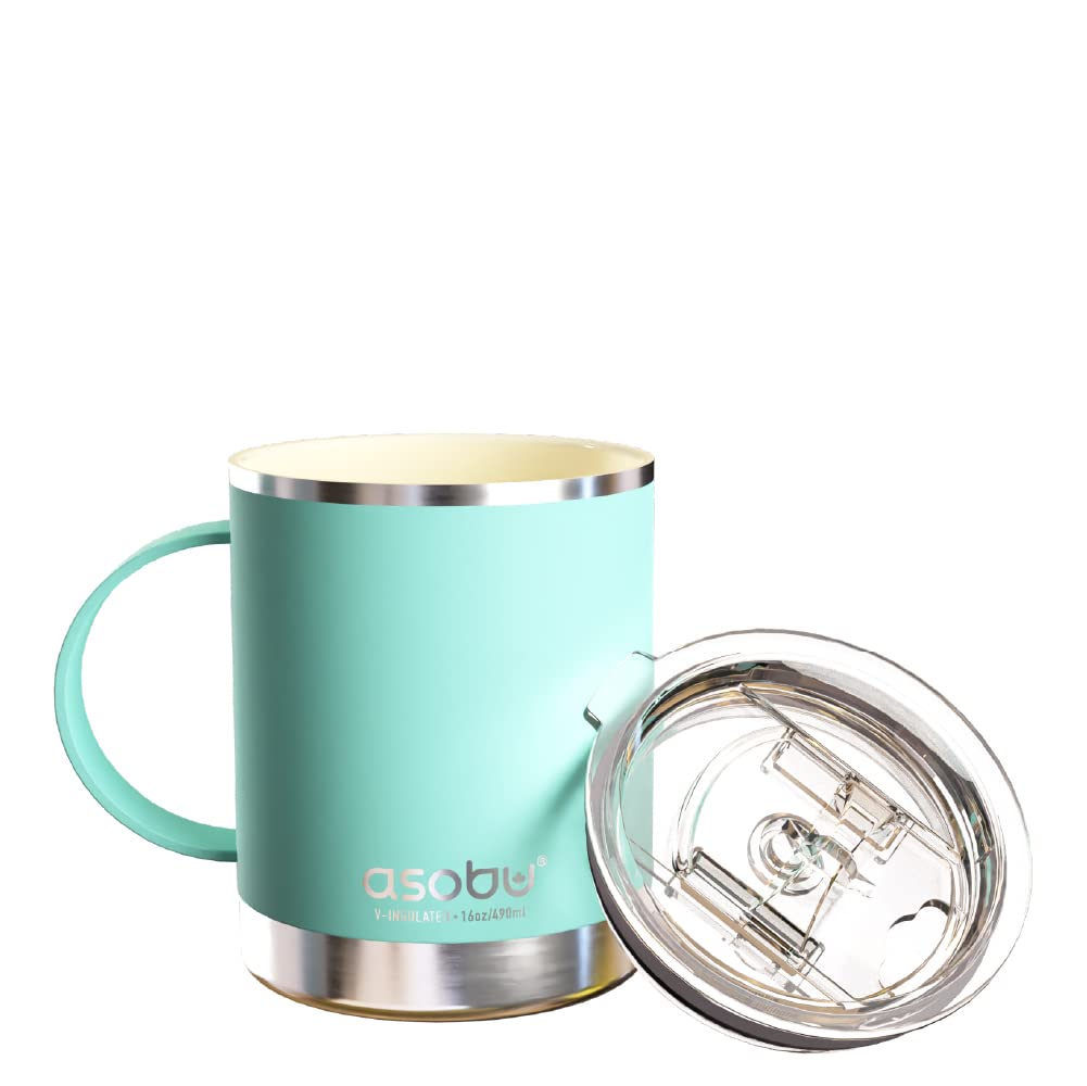 asobu Ultimate Stainless Steel Ceramic Inner Coating Coffee Mug with Double Walled Copper Lining Insulation,12 Ounces (Mint Gree