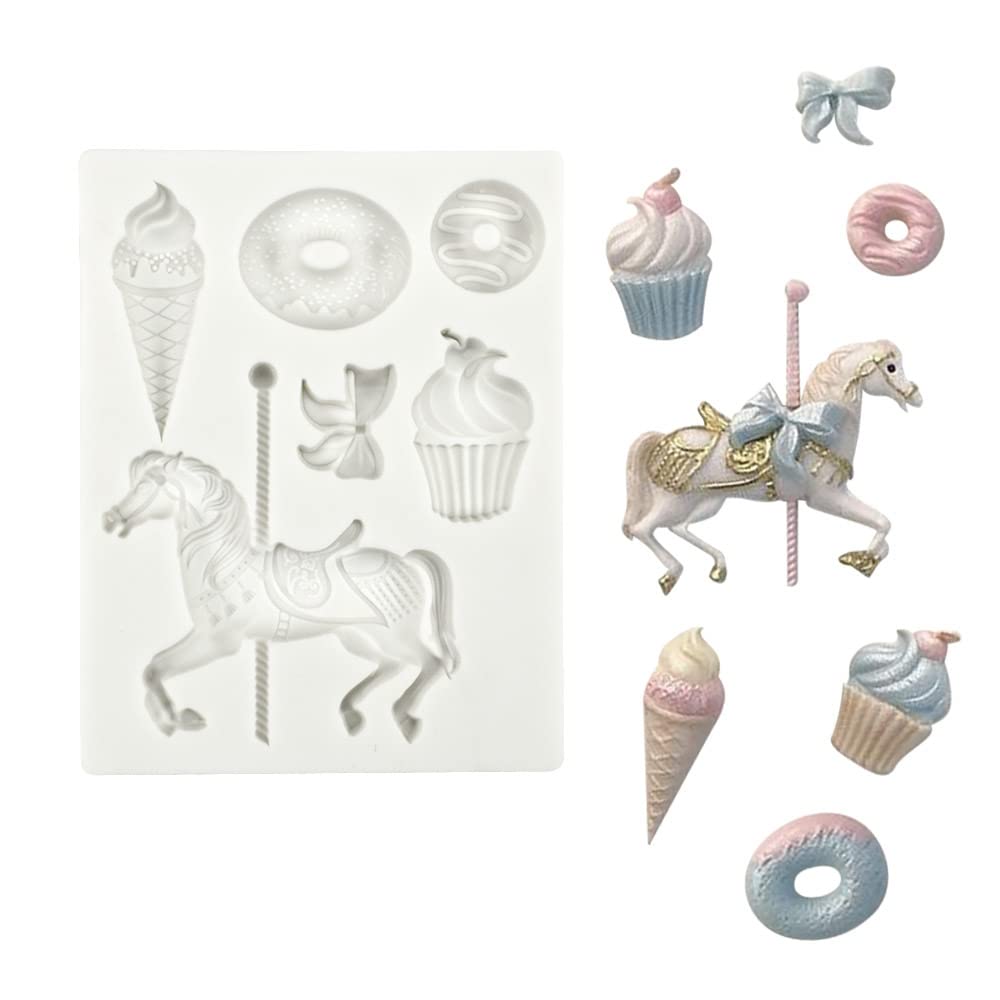3D Carousel Horse Silicone Molds For Diy Fondant Candy Making Chocolate Mold Desserts Ice Cube Gum Clay Biscuit Plaster Resin Cu