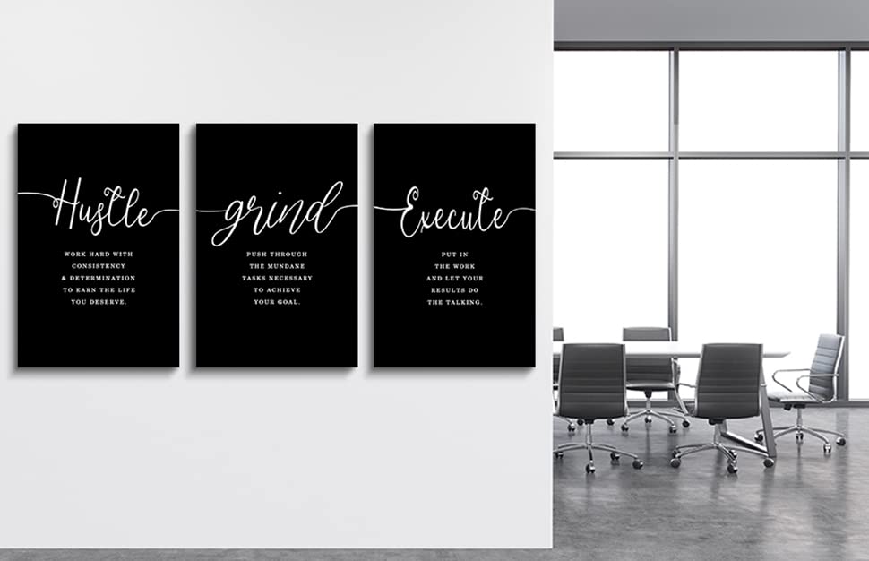 Hustle Quotes Execute Prints  Framed Canvas Wall Art Success Quote  Office Wall Art  Black Large Poster  Positive Motivational Set of 3 Prints  Execute Failure Definition  Inspirational Print  Boss Gift (F-3pcs 20x30inchx3pcs)