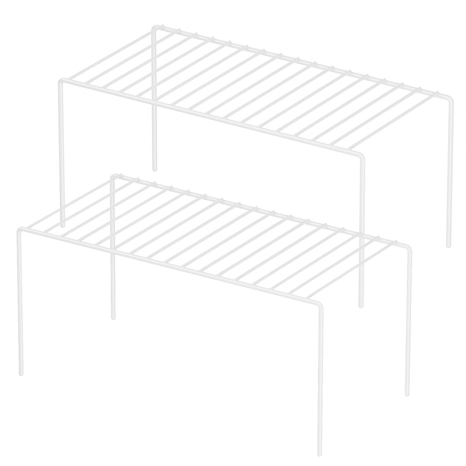 Gedlire Mini Kitchen Cabinet Shelf Organizers Set Of 2, Small White Wire Storage Shelves Rack For Pantry, Metal Dish Plate Organ