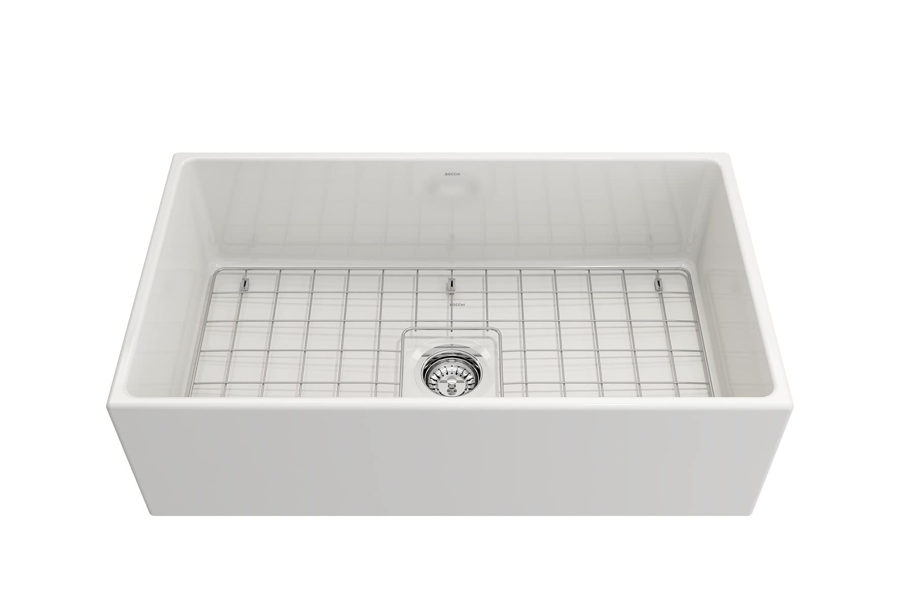 Bocchi Contempo Apron Front Fireclay 33 In. Single Bowl Kitchen Sink In White With Stainless Steel Faucet