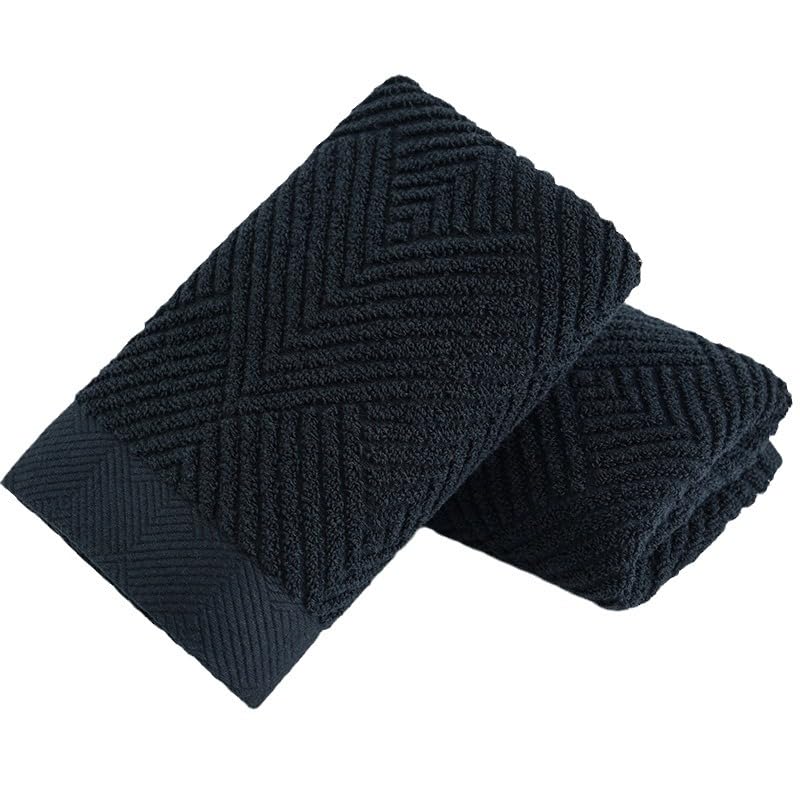 Sense Gnosis Black Hand Towels Terry Striped Weave Pattern Ultra Absorbent Super Soft 100% Cotton Hand Towel For Bathroom 13 X 2