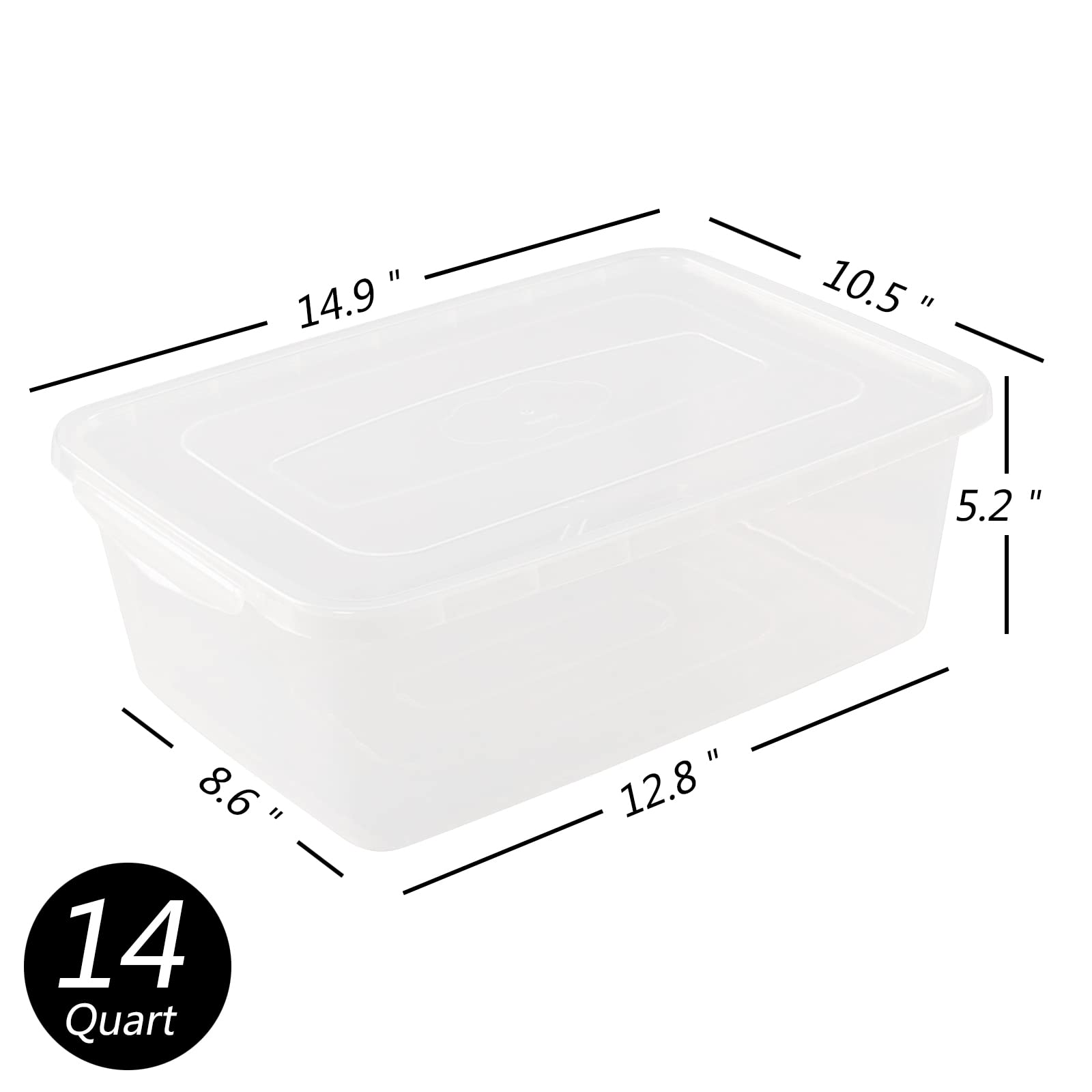 Hespama 4 Pack 14 Quart Plastic Storage Bins, Clear Latching Storage Box