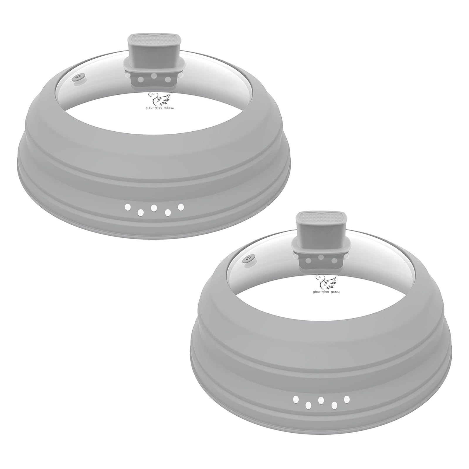 2 Pack Microwave Splatter Cover Glass Guard Lid with Collapsible Silicone for Food Pot Plate 8.5 inch and 9.8 inch Grey, Tall Li