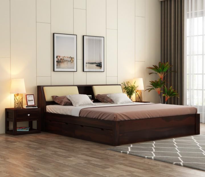 Kunjal Furniture Solid Sheesham Wood Bed With Headboard & Box Storage  Handcrafted Wooden Bed For Bedroom  Ideal For Home (Coc