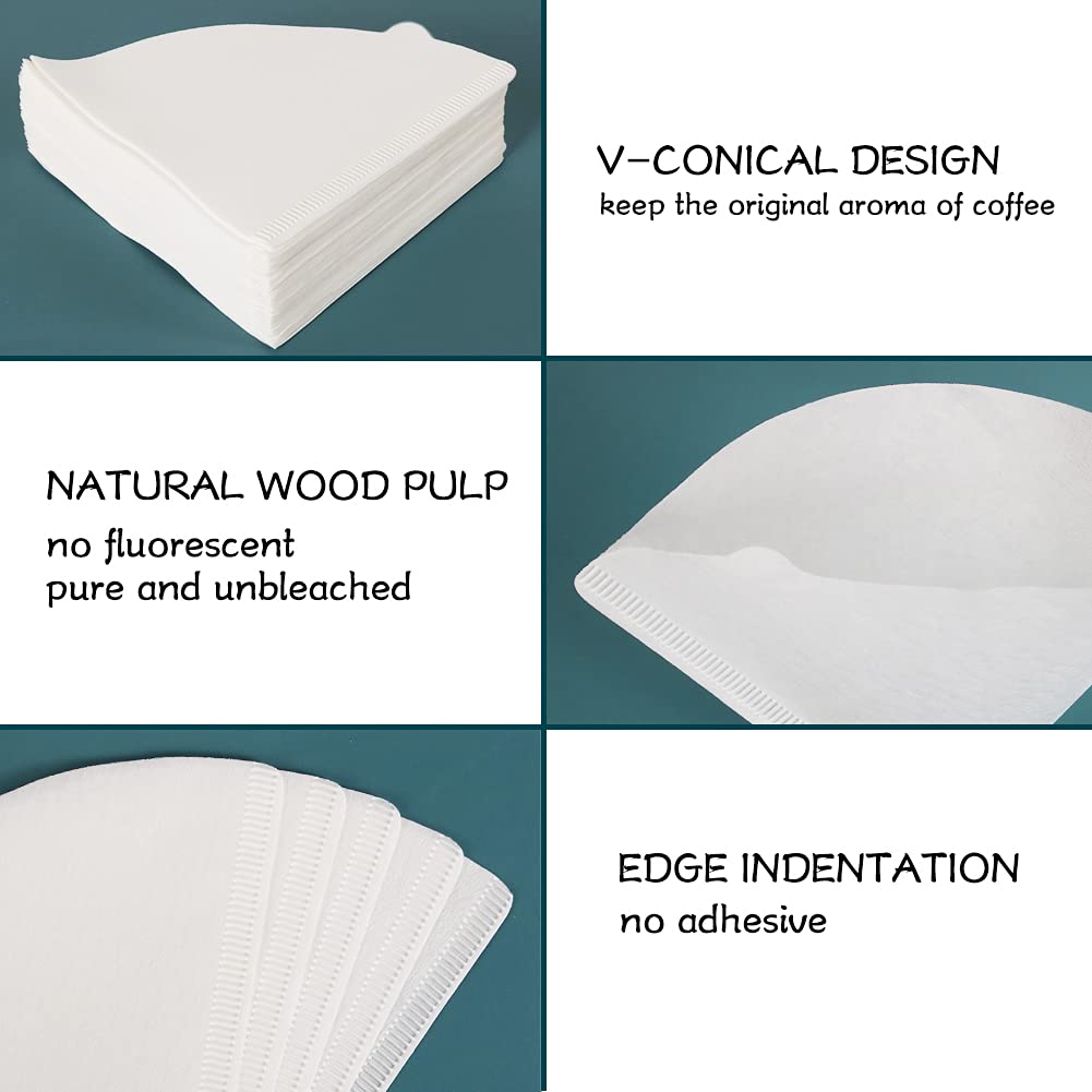 YQL V60 Coffee Filter Size02 200 Count Natural White Disposable Coffee Filters Paper Fit for Drip Coffee Dripper(2-6Cup)
