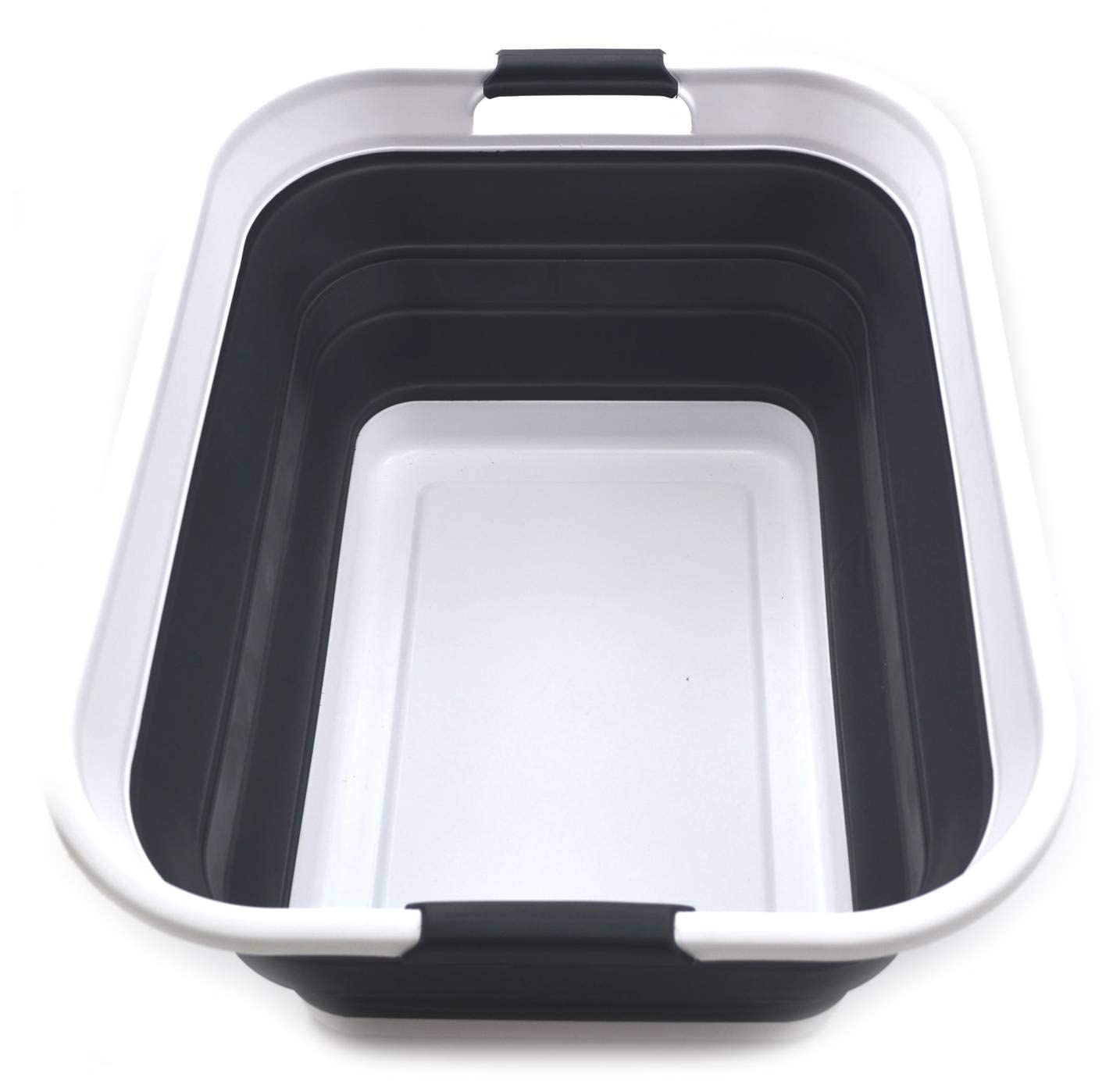 SAMMART 42L(11 gallon) Collapsible Plastic Laundry Basket-Foldable Pop Up Storage Container-Portable Washing Tub-Space Saving Basket Water capacity 34L(9 gallon) (1 Rectangular - strengthen  Black)
