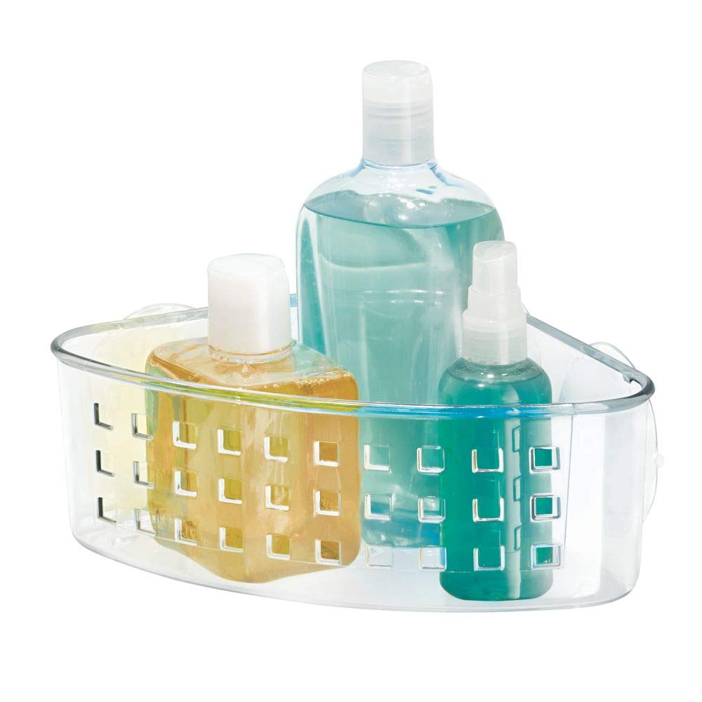 Idesign Plastic Corner Shower Caddy And Bathroom Organizer Basket With Suction Cups - 9 '' X 7 '' X 3.5 '', Clear