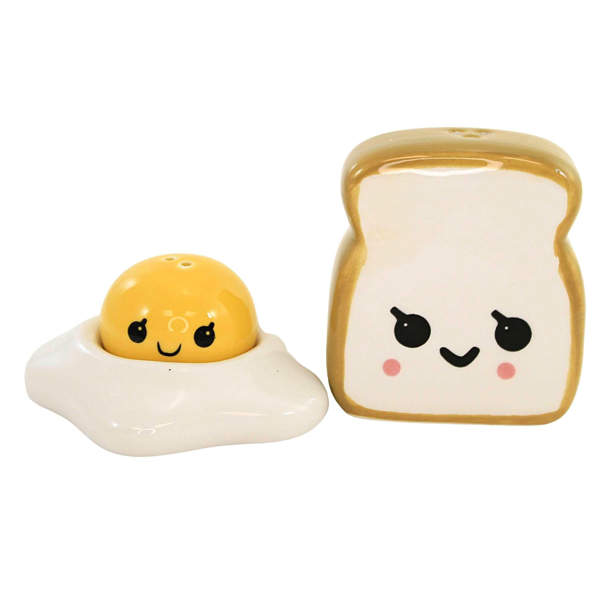 One Hundred 80 Degrees Ceramic Egg Shakers Set - Fried Egg & Toast Design With Magnetic Attachment - Gift Boxed - 2 Pieces, Whit