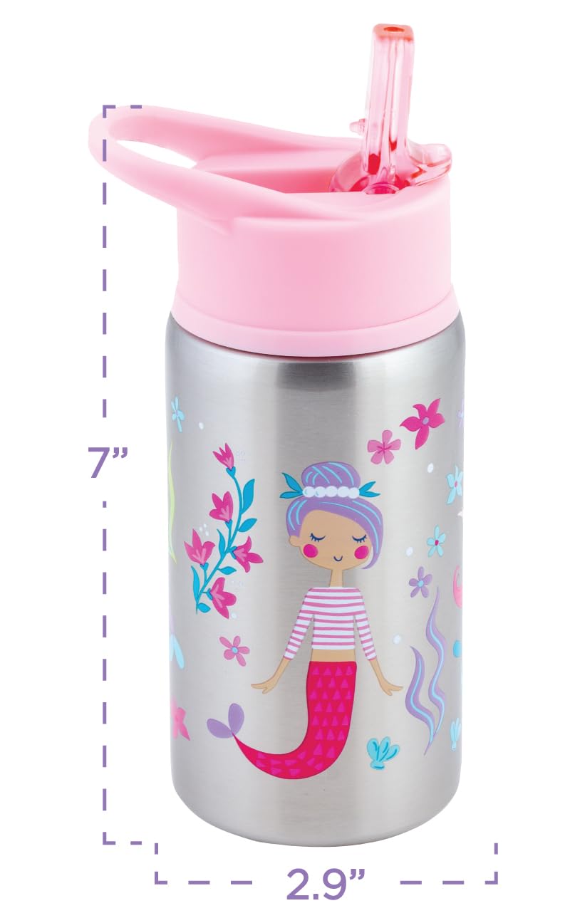 Stephen Joseph Stainless Steel Water Bottles, 18 Oz, Straw Lid, Reusable Tumbler, Insulated, Space