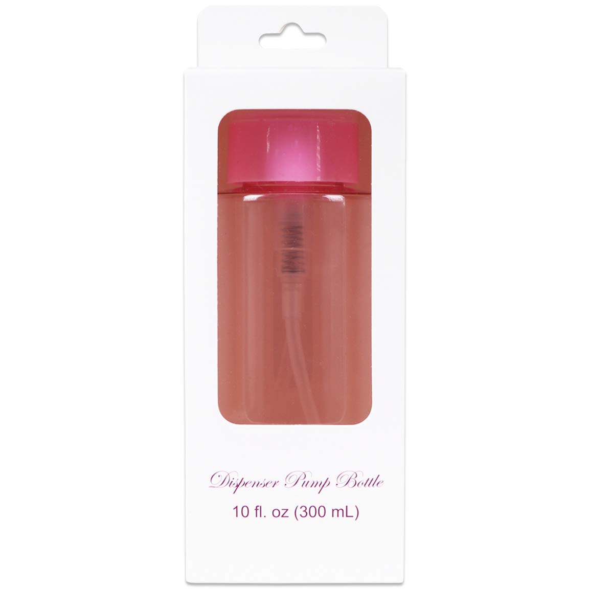 10Oz Pink Push Down Pump Dispenser Empty Refillerble Bottle With Flip Top Cap - For Nail Polish, Travel, Cosmetics Packaging