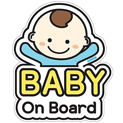 Geekbear Baby On Board Sticker For Cars (01. Basic Boy) - Cartoon Style Design As A Car Accessory - Reflective, Weather-Resistan