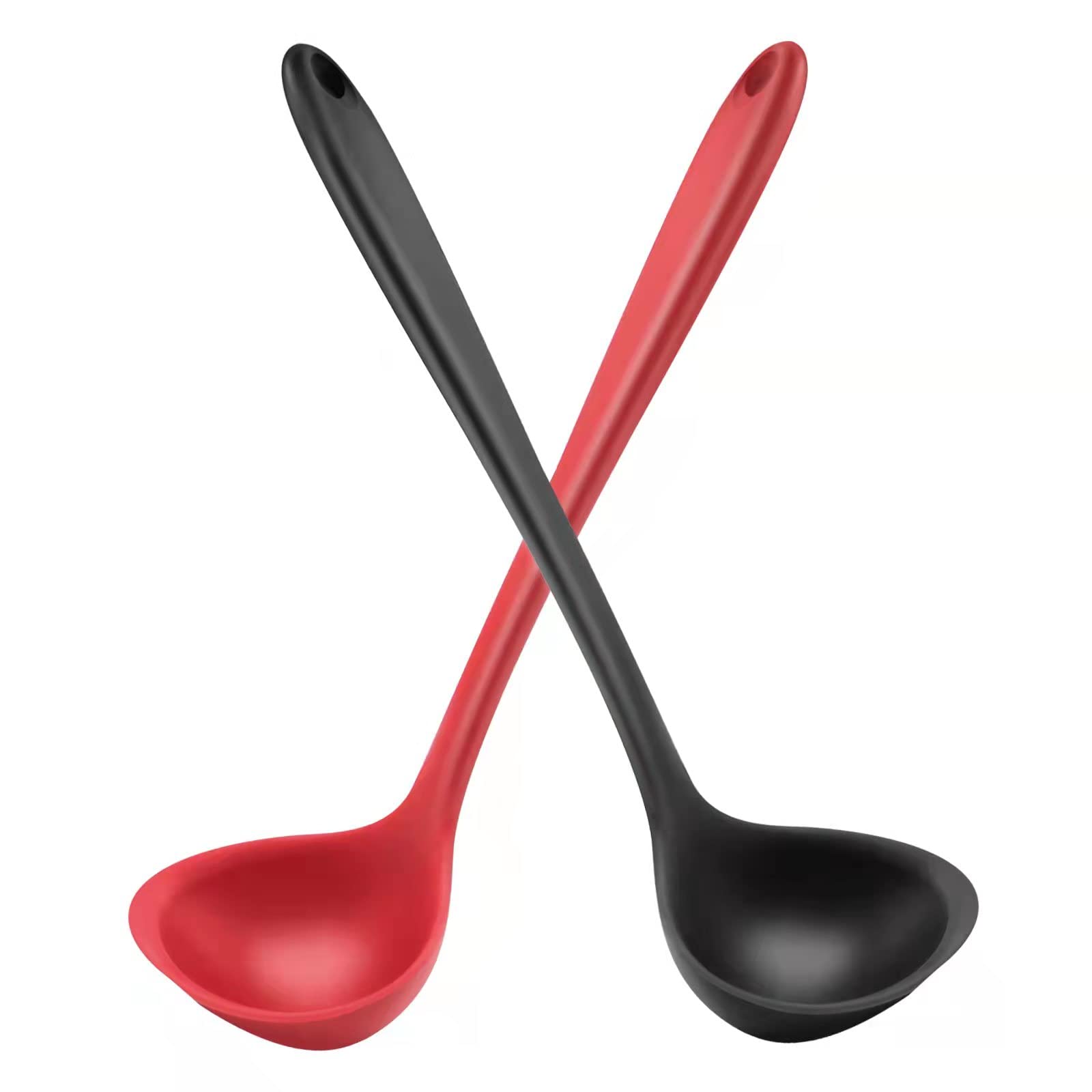 Armrouns 12'' Silicone Ladle Spoon Set Of 2, Long Handle Soup Spoons Seamless & Nonstick, Heat Resistant 600 F Kitchen Soup Ladl