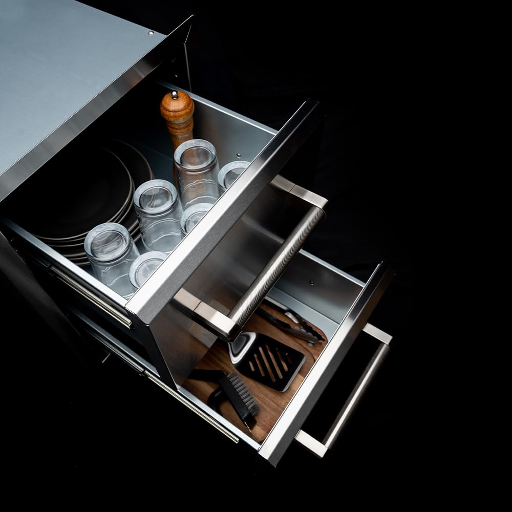 Spire Vertical Double Drawers (10''/10''), Stainless Steel, Universal Mount, Perfect For Outdoor Kitchens, Grilling, Bbq, Cookin