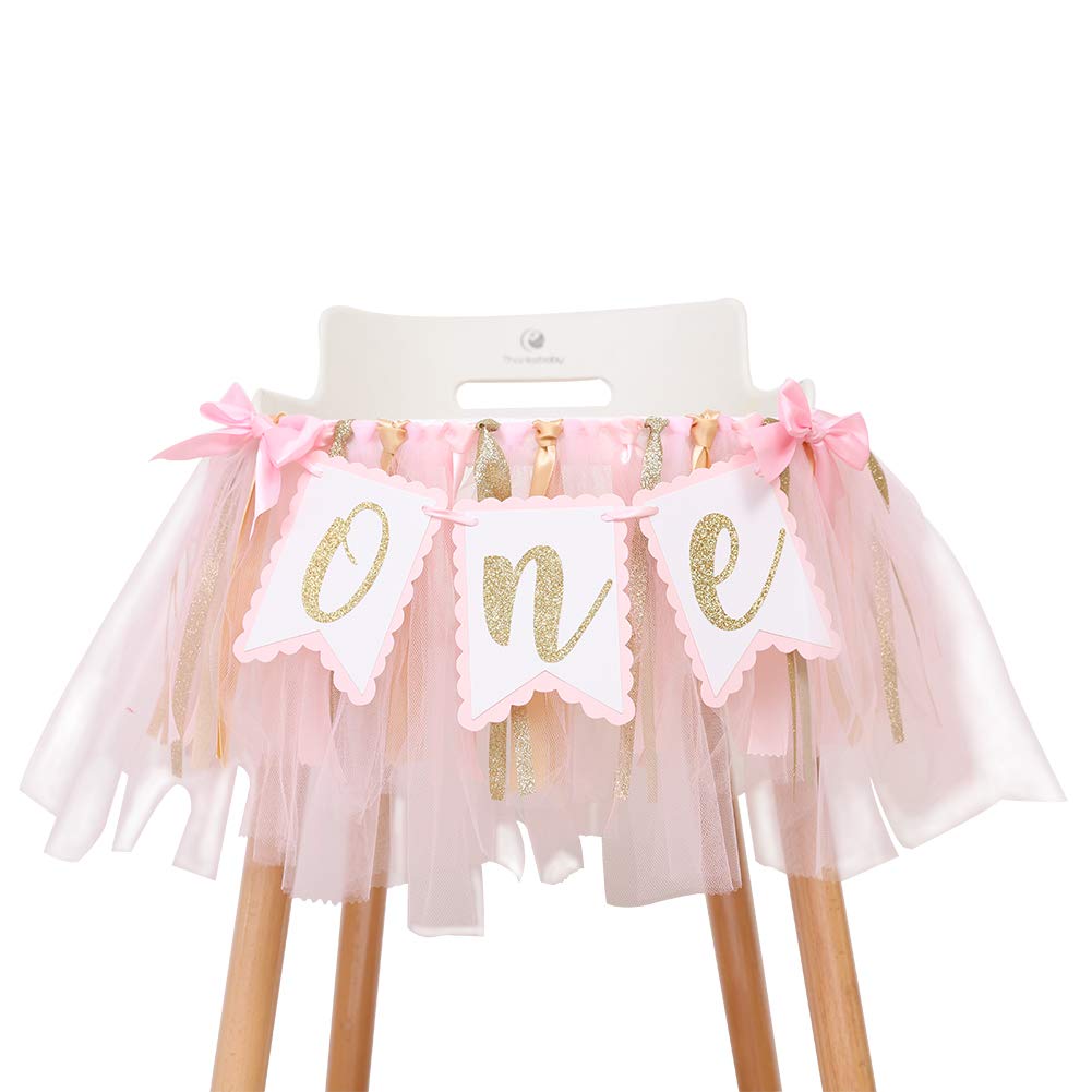 Highchair Banner 1St Birthday Girl - Tulle And Ribbon Banner For First Birthday, Cake Smash Photo Prop, Party Supplies (Pink)