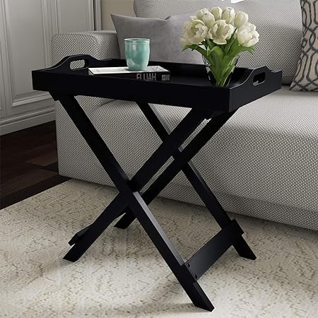 Dds Dream Decor Shoppee Handmade Wooden FoldAble Table Tray (Black)